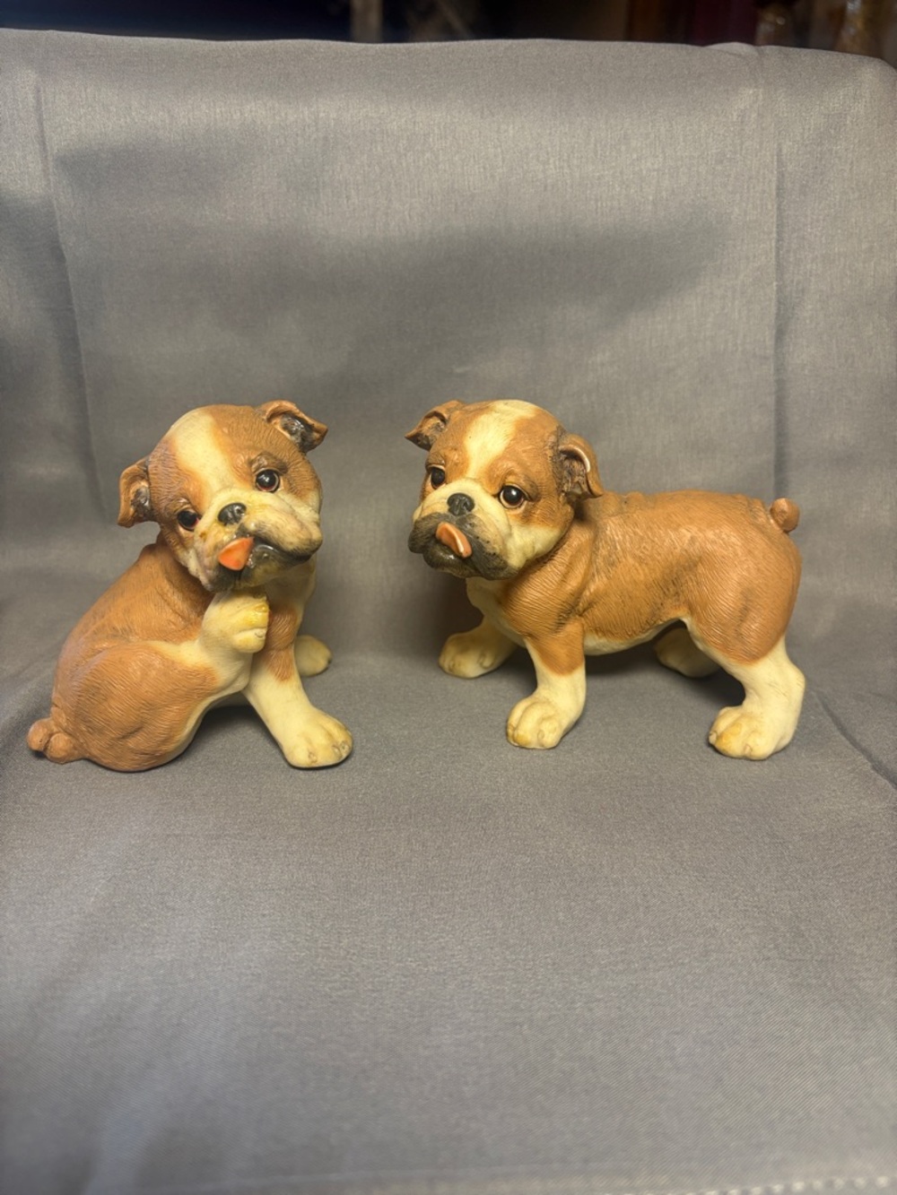 /Pair of Brown & Cream Bulldog Figurines